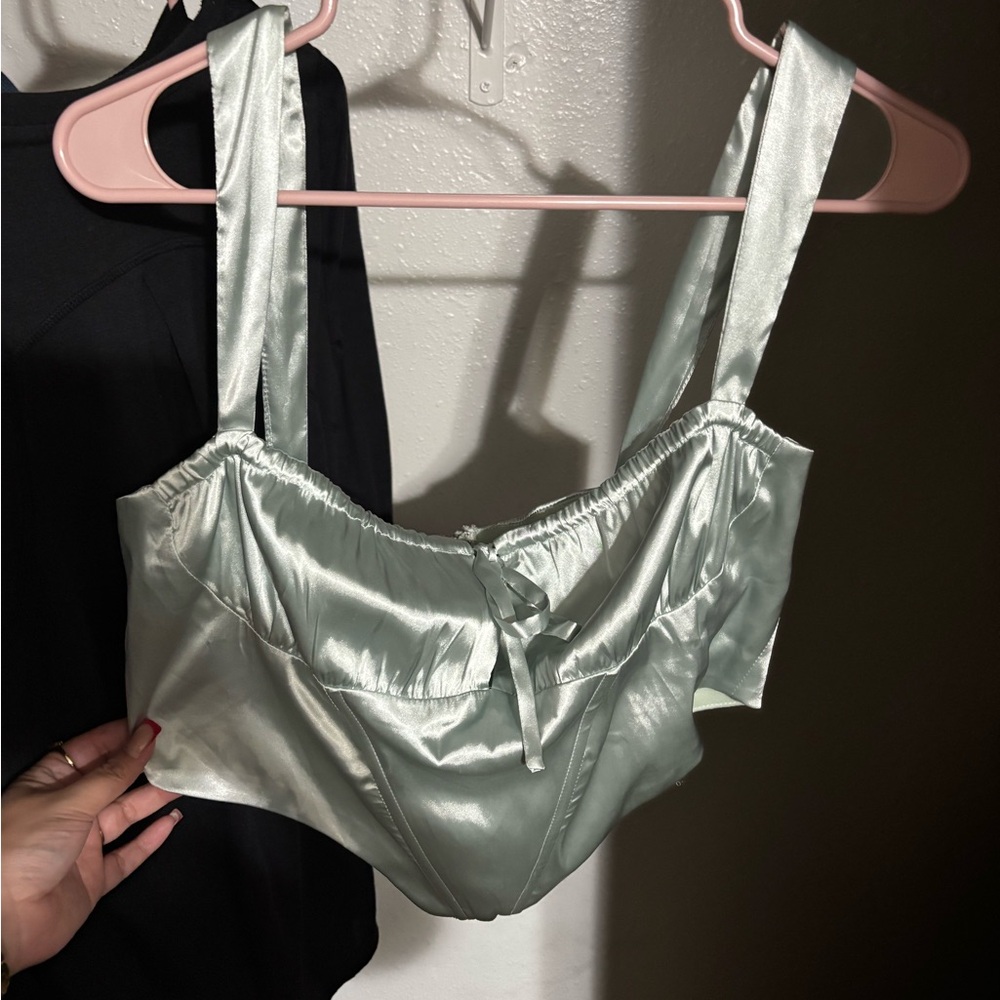 Elegant Satin Corset Top - Light Green